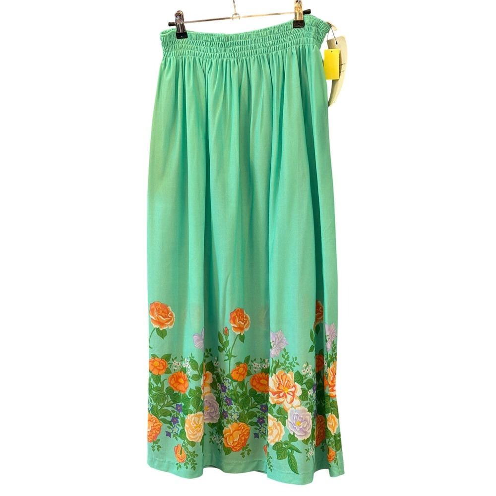Vintage Sandcastle Maxi Skirt Cottagecore Floral Boho Turquoise SO097 Large
